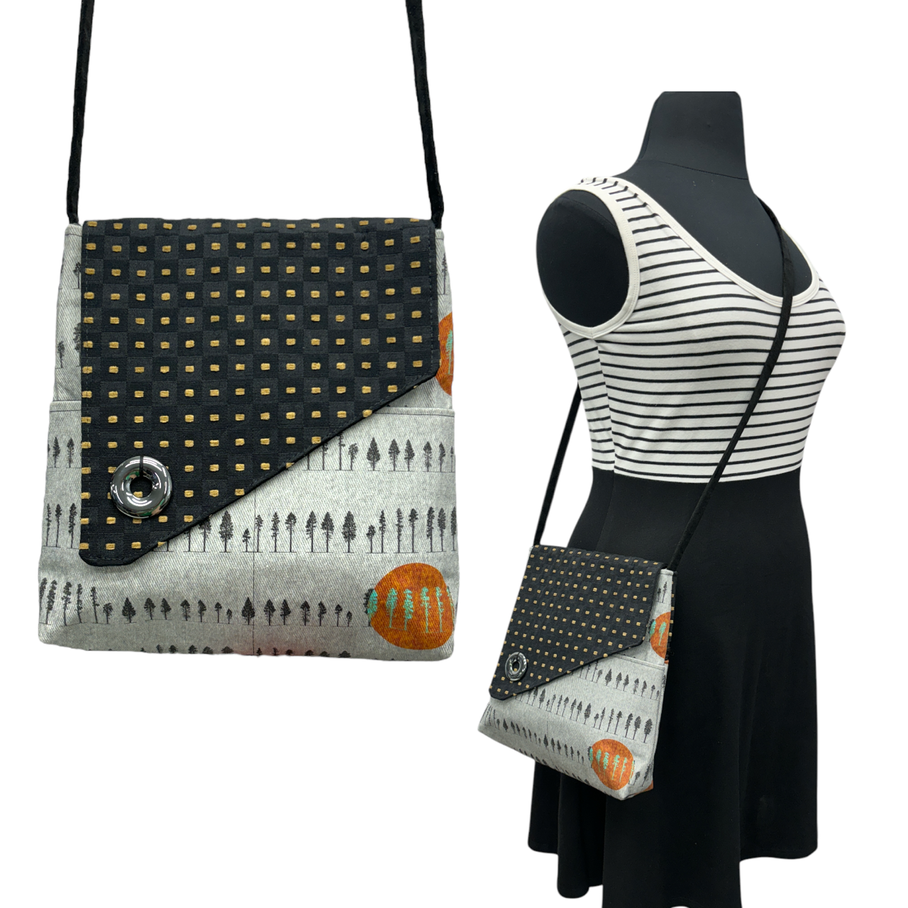 SALE Day Bag - Grey Black Orange Tree Sun