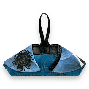 Evening Event Winged Wristlet Black/Blue Flower on Twisted Blue Satin