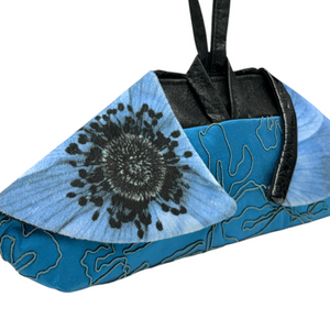 Evening Event Winged Wristlet Black/Blue Flower on Twisted Blue Satin