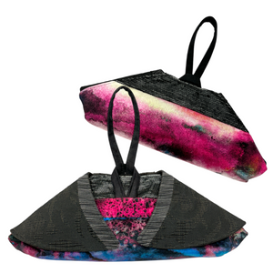 Evening Event Winged Wristlet Black Shine Hot Pink Electric Blue Waves