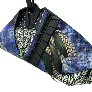 Evening Event Winged Wristlet Black/White Feathers Purple Waves