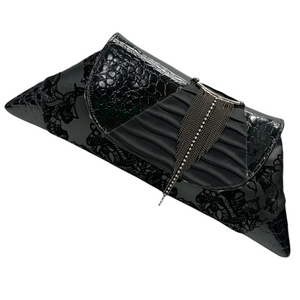 Evening Event Clutch Black Shiny Sexy with Chain detail