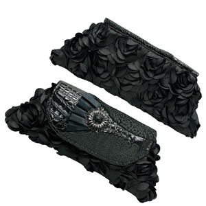 Evening Event Clutch Romantic Black Roses with vintage Flower