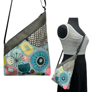 Festival Bag 60s Aqua with Grey Wavy Dots