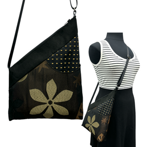 Festival Bag Chocolate Brown & Black with Gold Flower