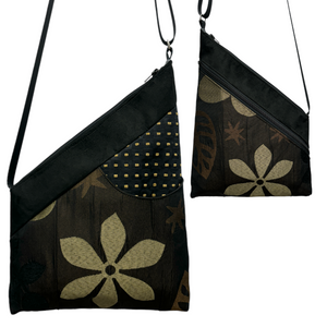 Festival Bag Chocolate Brown & Black with Gold Flower