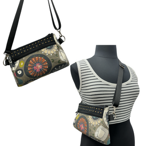 SALE Hip Bag - 60s Grey Green with Black/Tan Squares