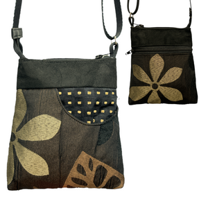 MIILK Bag Chocolate Brown & Black with Gold Flower