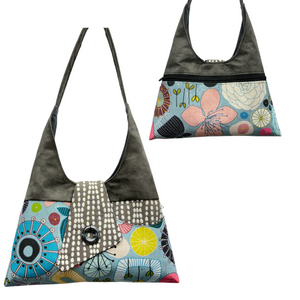 Joyful Tote 60s Aqua with Grey Wavy Dots