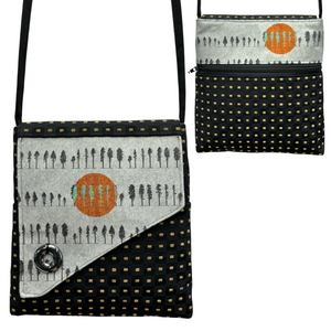 Day Bag Black Tan Squares with Grey Tree Orange Sun