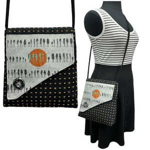 Day Bag Black Tan Squares with Grey Tree Orange Sun