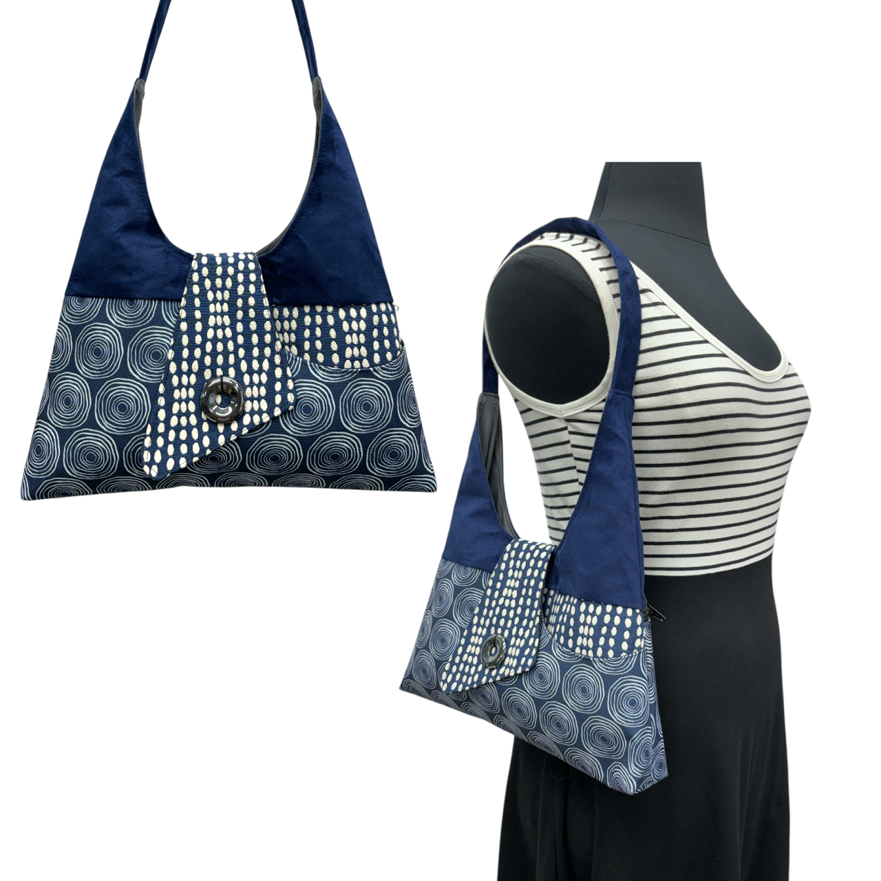 Joyful Tote Dark Blue Circles