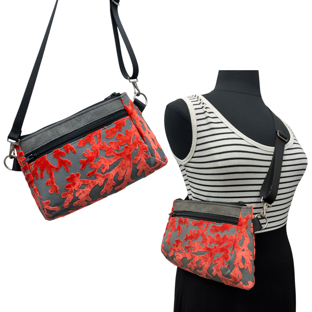 SALE Hip Bag - Grey with Coral