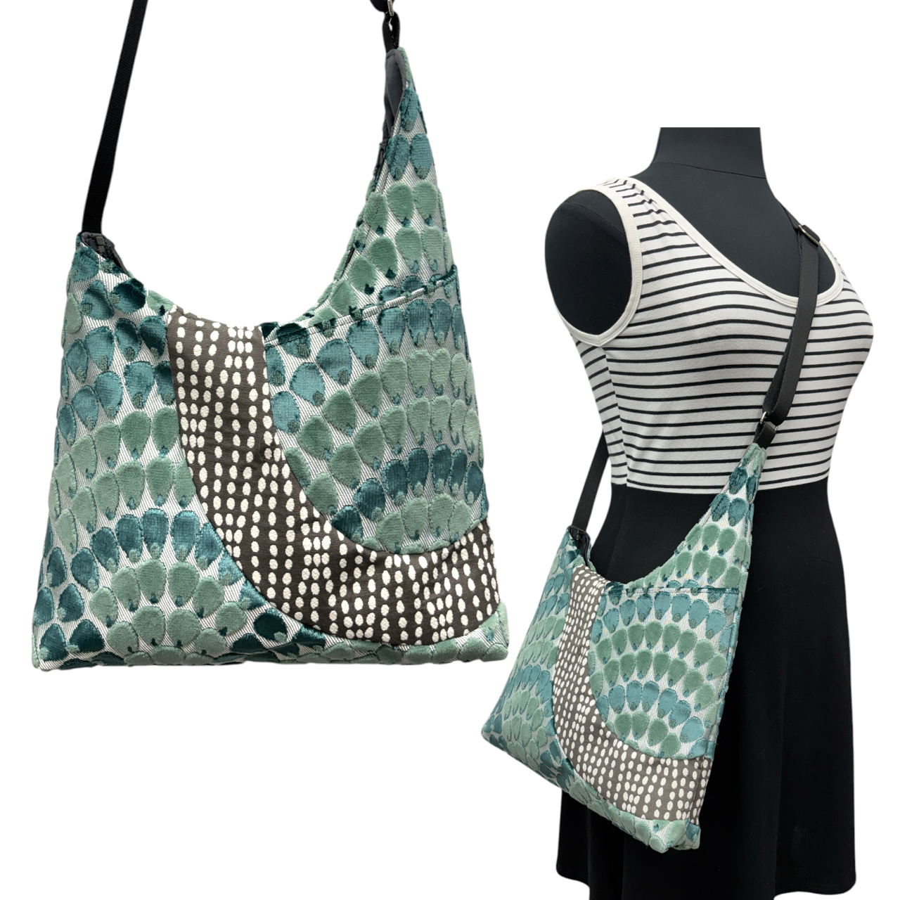 SALE Cross Body Tote Teal Peacock on Grey