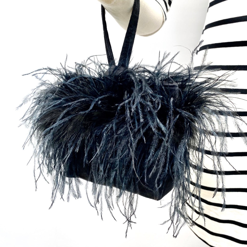 Wristlet Black Ostrich Feathers - Goldyfish Handbags