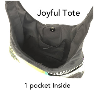 SALE Joyful Tote - Chocolate Brown & Black with Gold Flower