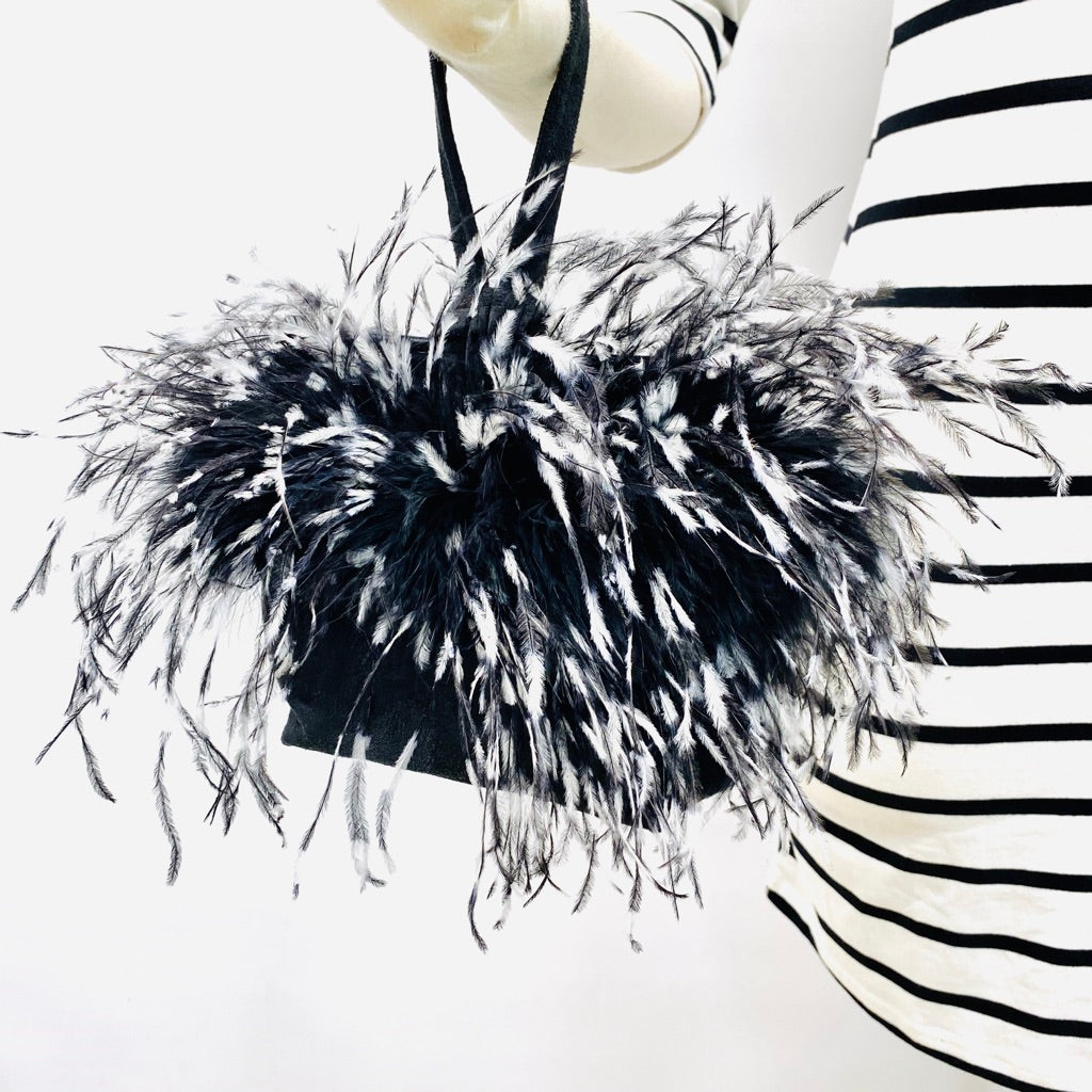 Wristlet Black/White Ostrich Feathers - Goldyfish Handbags